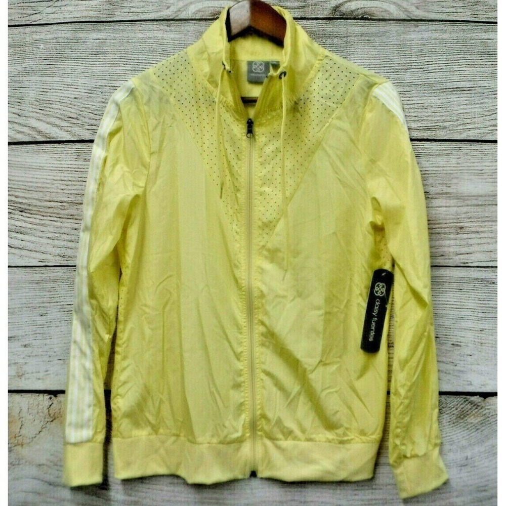 Daisy Fuentes Jacket Womens Medium Yellow Athletic Mesh Lightweight Jacket New